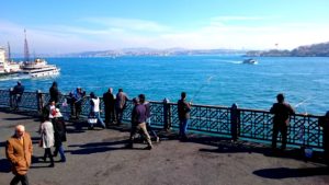 People fishing over Galata Bridge